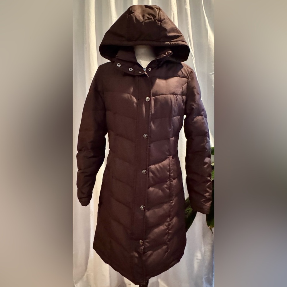 Liz Claiborne Chocolate Brown Down Puffer Coat Mid Length
